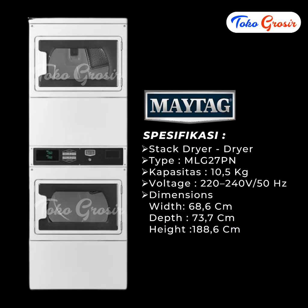 STACK DRYER - DRYER COMMERSIAL LAUNDRY GAS MAYTAG MLG27PD