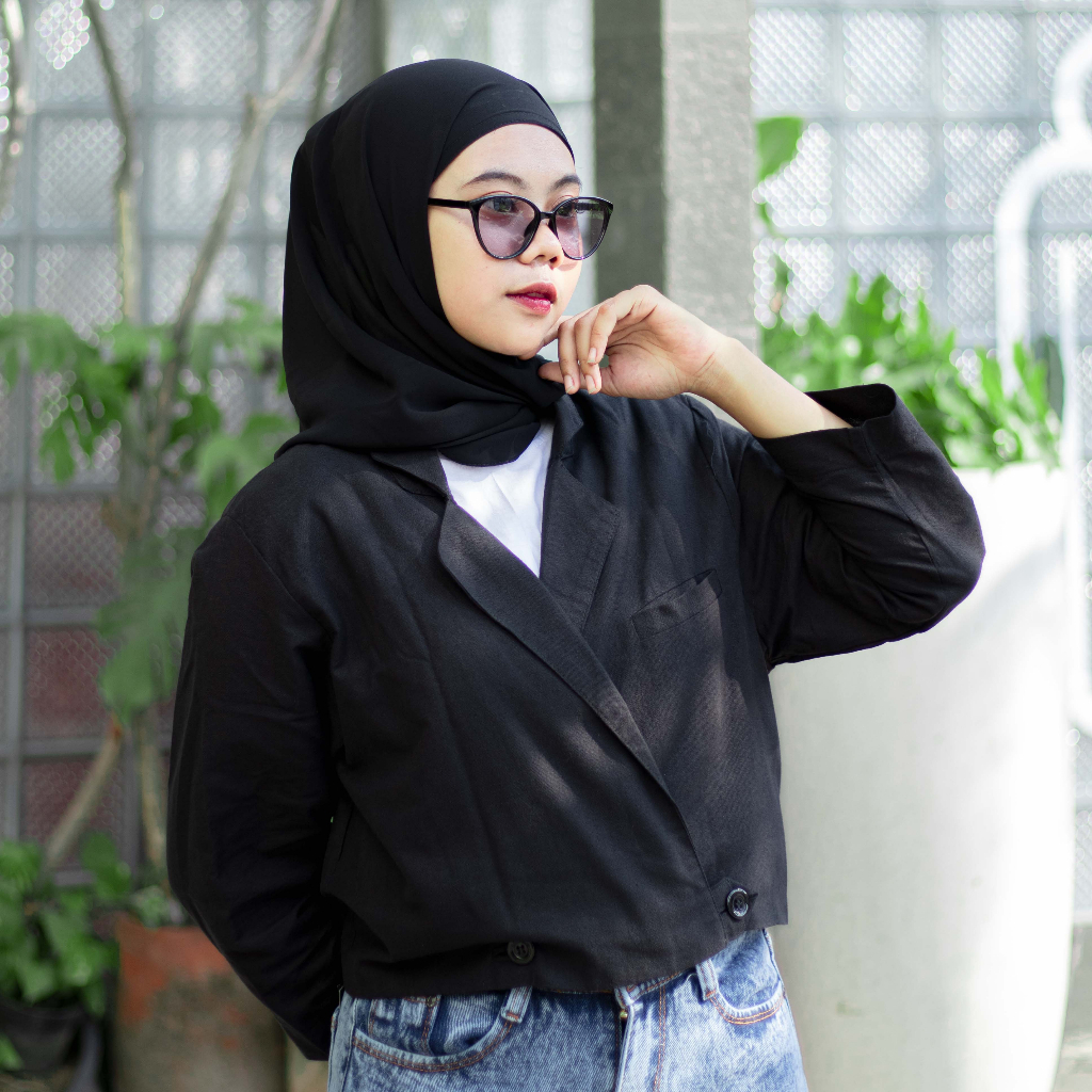 FUJI Blazer Crop Linen Wanita | Outer Crop Linen by YOUNIQ