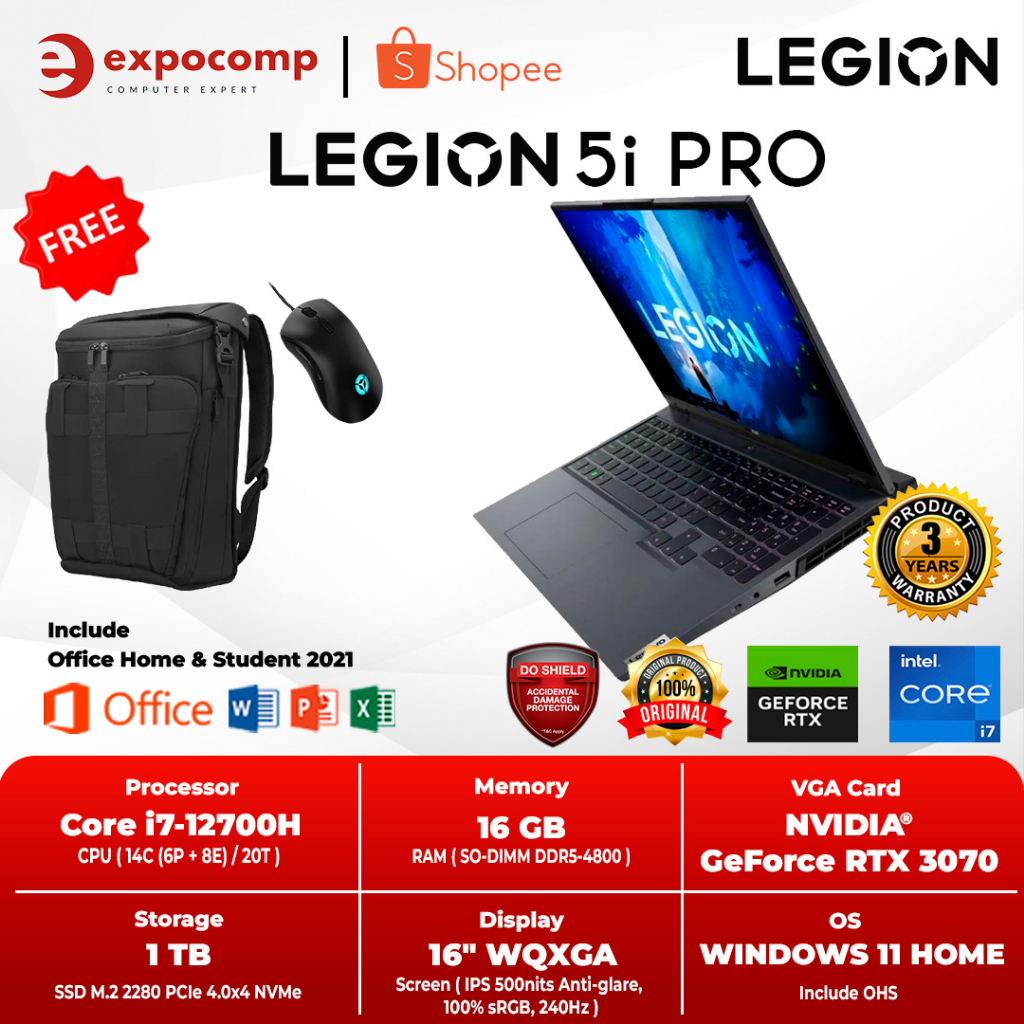 LENOVO LEGION 5i PRO 16IAH7H GREY RHID i7-12700H 16GB 1TB RTX3070Ti W11+OHS