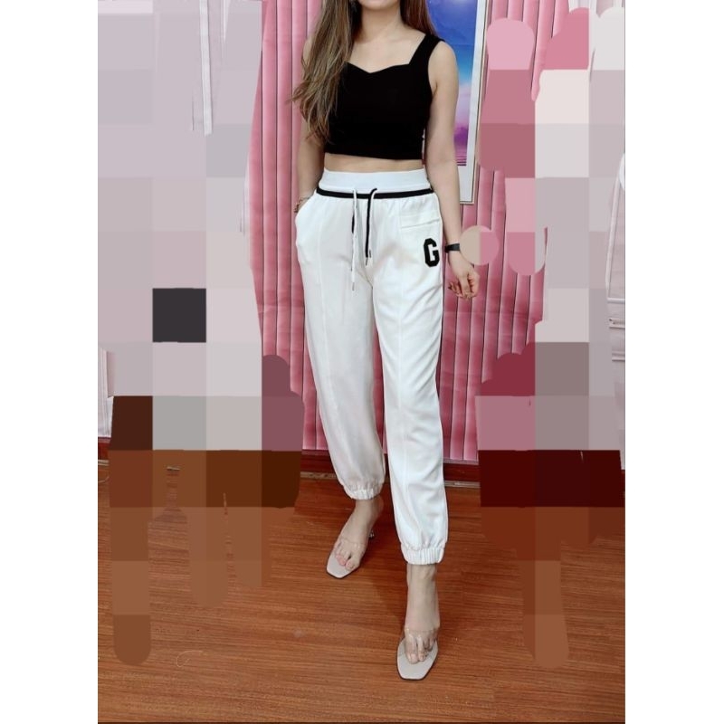 [READY STOK]Celana Jogger wanita import Bangkok J.C bahan katun super premium-Putih