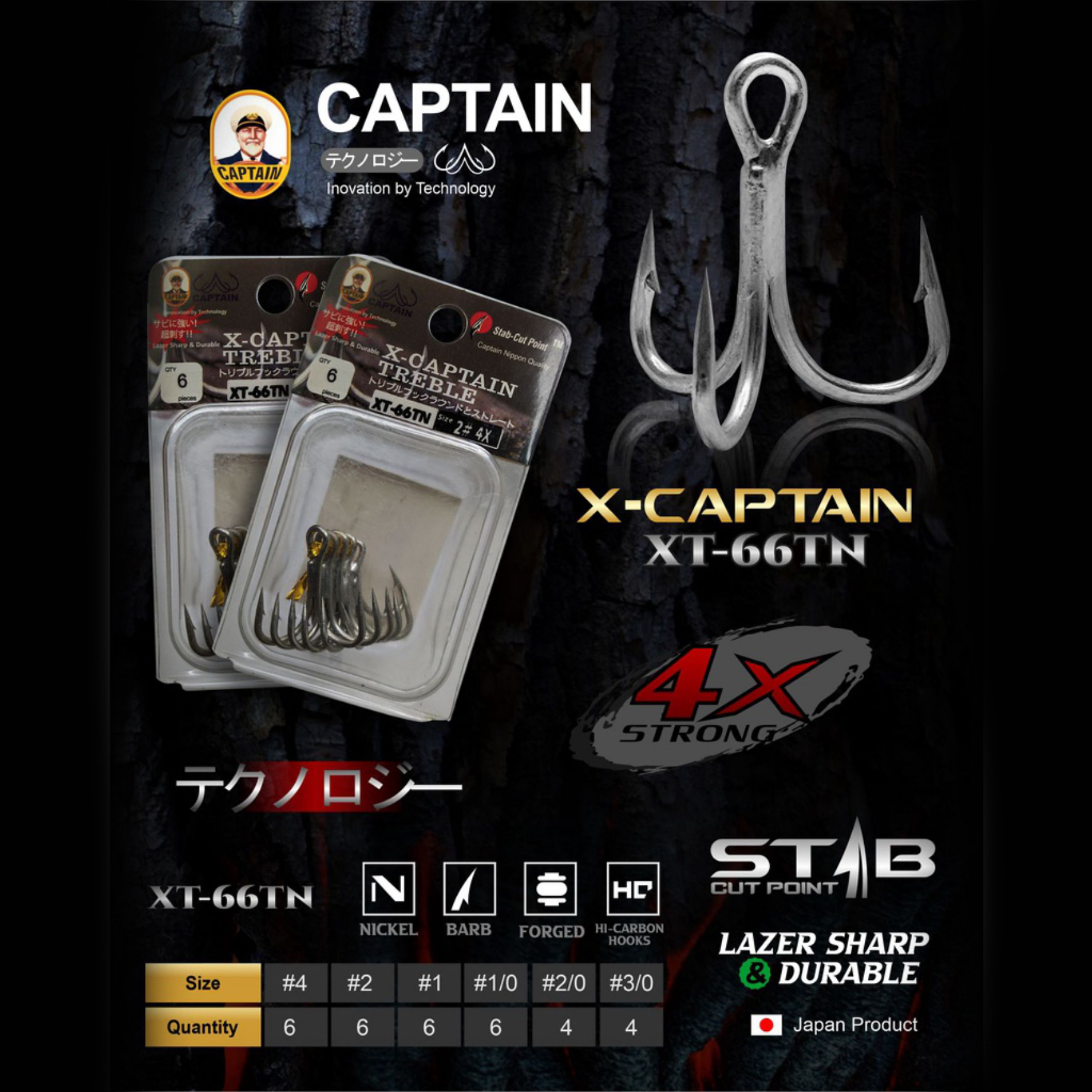 Treble Hook X-Captain XT66TN 4x Strong Lazer Sharp & Durable