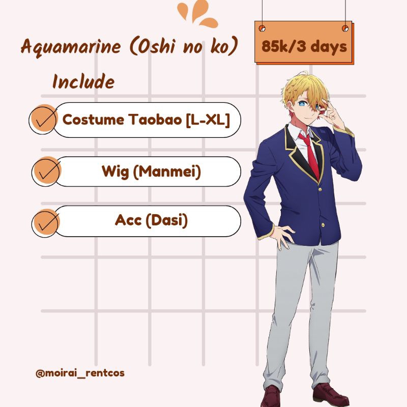 RENTAL COSTUME COSPLAY HOSHINO AQUAMARINE/ OSHI NO KO