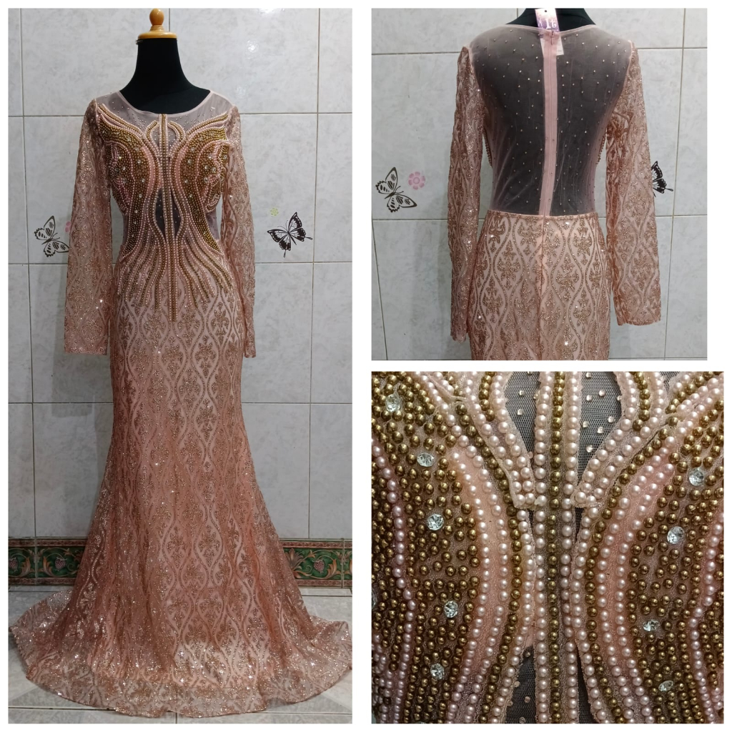 Longdress pesta rosegold gaun premium dress kebaya modern fio07