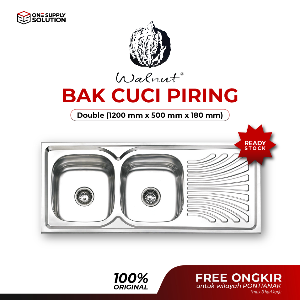 Kitchen Sink Stainless Steel WDO 12050A 1200 mm x 500 mm/ Bak Cuci Piring Stainless Steel Walnut WDO