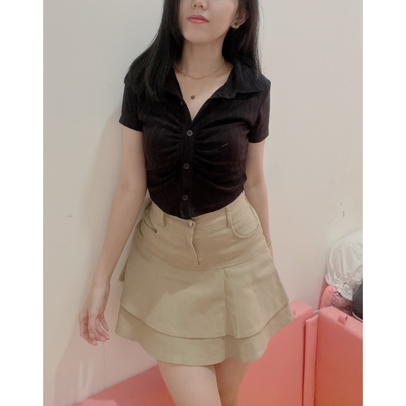 Croptop kemeja+blouse | atasan kemeja wanita crop | kemeja crop wanita import bkk | kemeja crop kore