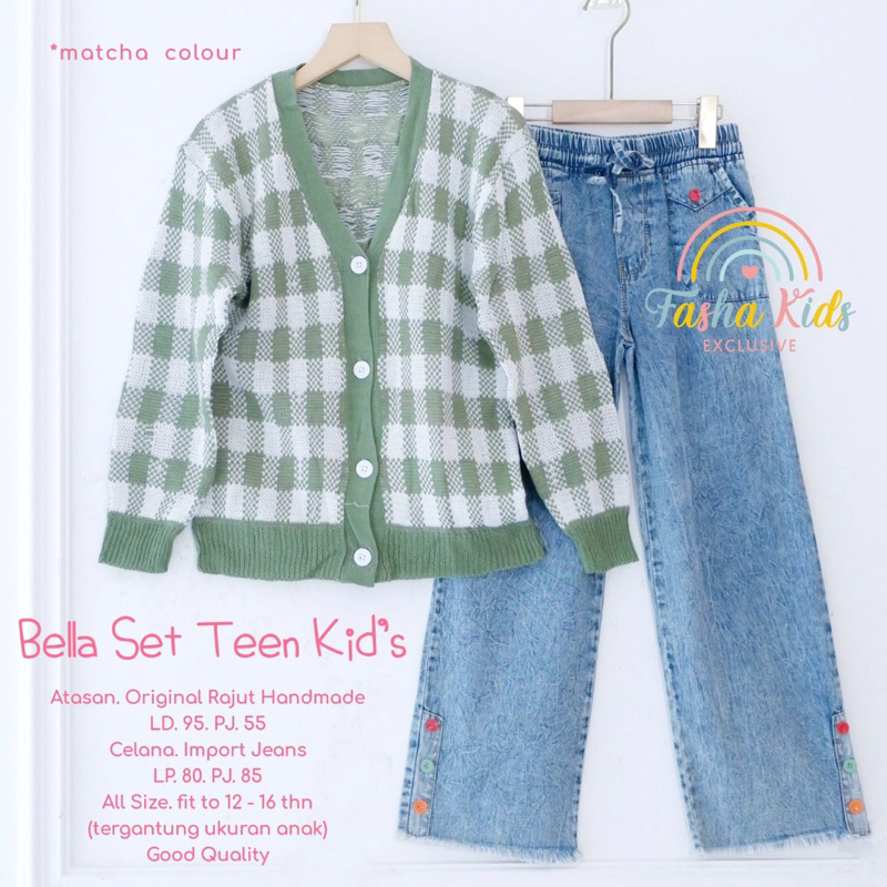 BELLA SET TEEN KIDS ORIGINAL BY FASHA SETELAN BAJU ANAK BLAZER RAJUT DAN CELANA JEANS SETCEL ANAK US
