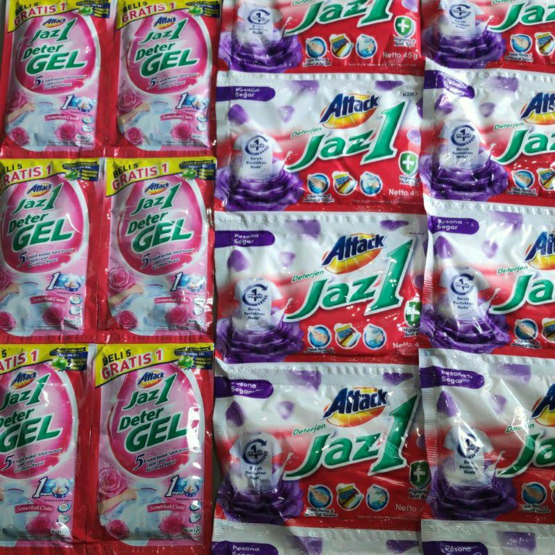 Jaz1 Detergen Bubuk Cair Gel 1 Renceng 6 PCS Jas1 50 g Deterjen Cuci Pakaian baju sachet Attack kao