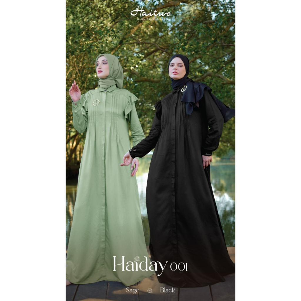 Haitwo-Haiday 001 Black-Sage Rayon Cotton Gamis Wanita Dewasa Polos Elegan Adem Nyaman Desain Trendy