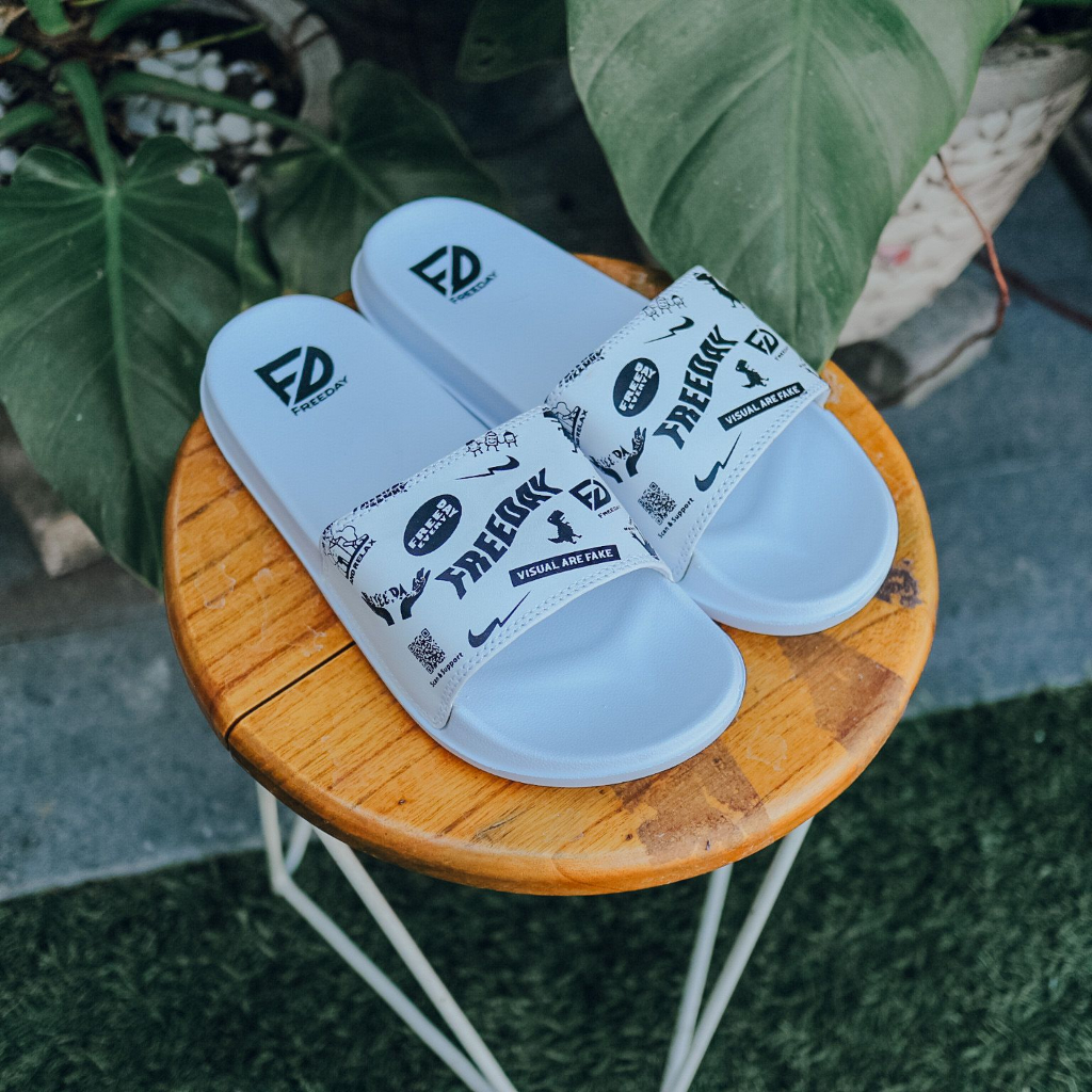 BISA COD SANDAL FREEDAY DYNO ART WHITE SENDAL SELOP PRIA DISTRO EVA FOAM MURAH