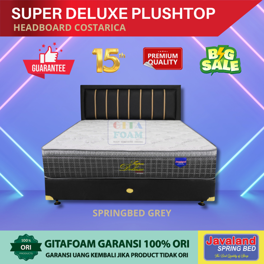 BEDSET JAVALAND Super Deluxe Plushtop Headboard Costarica Warna Grey - HARGA PABRIK