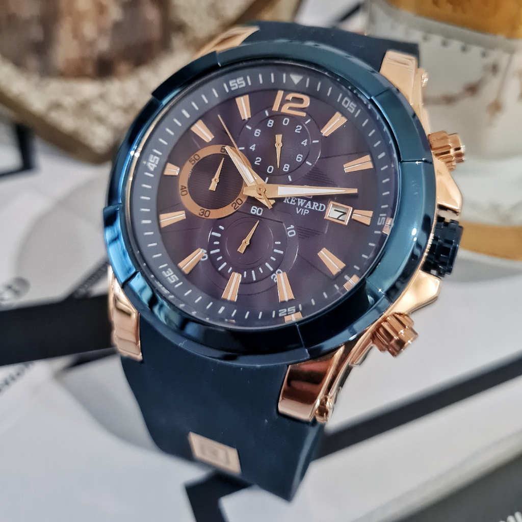 (COD) Jam Tangan Cowok Pria Original Ori Analog Casual Kasual Chrono Rubber Karet REWARD Bayonet