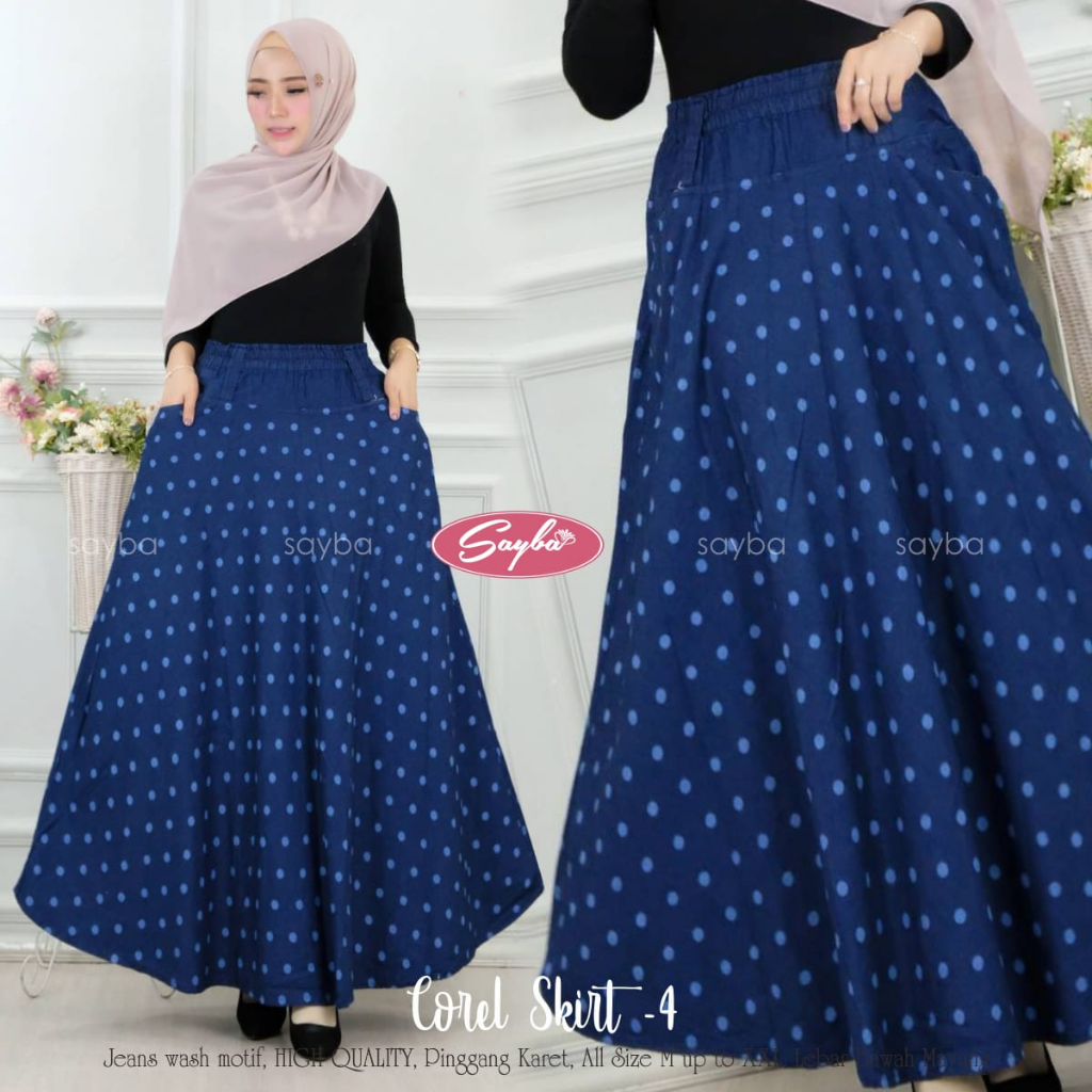 Rok jeans- Rok dewasa -Corel Skrit -Kekinian - Rok jeans motif - Rok lebar -Bawahan wanita