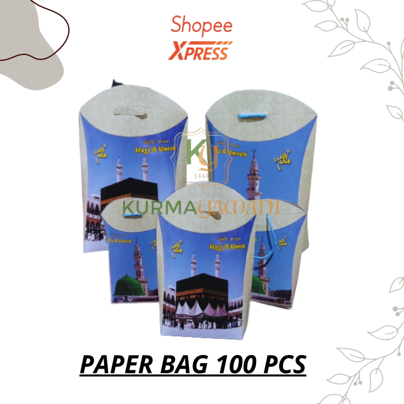 

Tas Paper Bag Kecil 100 pcs oleh oleh Haji umroh / Tas kertas souvenir haji / tote Bag kecil