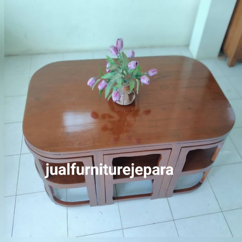 Set Meja Makan 6 Kursi Minimalis Kayu Jati Jepara, Meja Makan 6 Kursi Minimalis Jati Jepara