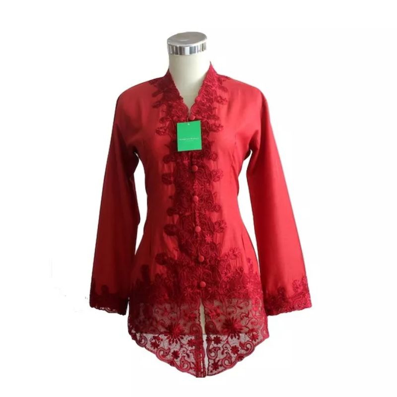 Satu Set Kebaya Merah Marun Katun Modern / Rok Bawahan Batik Halus Royal Print Serut / Set Kebaya Wi