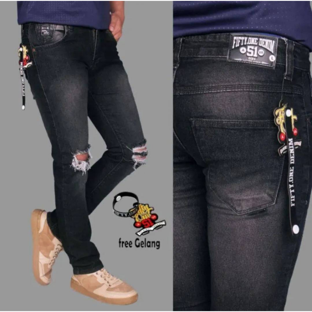 Celana jeans pria sobek skinny original  Celana Jeans pria Slimfit Stretch sobek celana Jeans sobek 