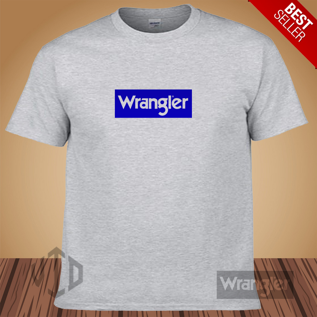 Kaos Keren Lengan Pendek LOGO WRANGLER  BLOK MOTIF BIRU Distro Premium / Kaos Murah / Kaos Ukuran Ju