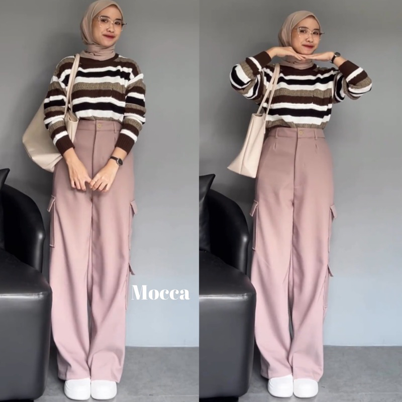 Stiego-Maverick Cargo Pants Celana Panjang Wanita Cargo Kantong Kulot Kargo Wanita Panjang Kantong