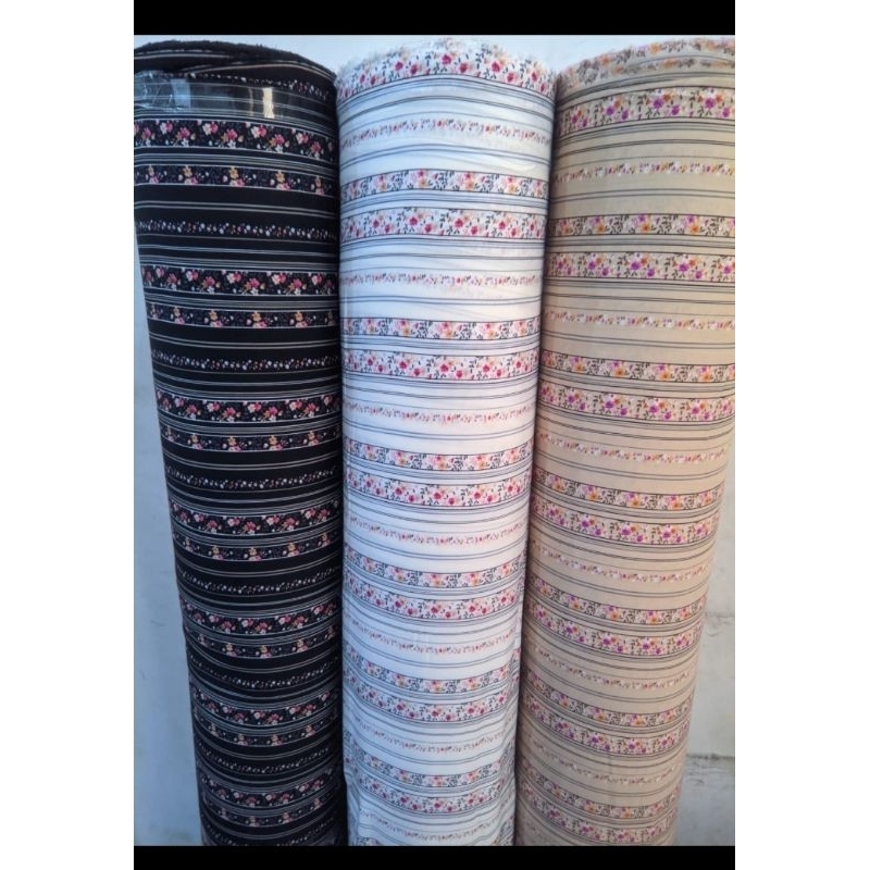 bahan kain katun rayon viscose premium motif salur bunga 01