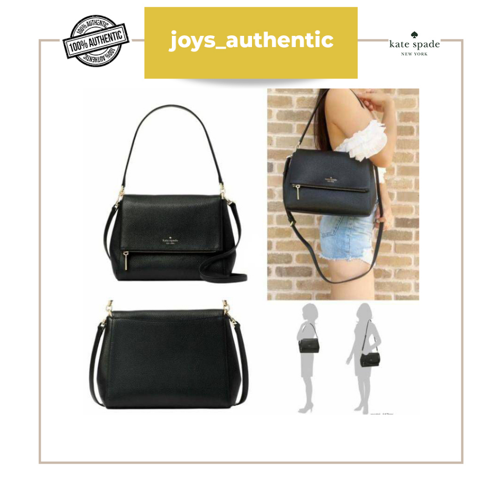 Tas wanita kate spade leila flap shoulde sling bag medium hitam black woman bag authentic original
