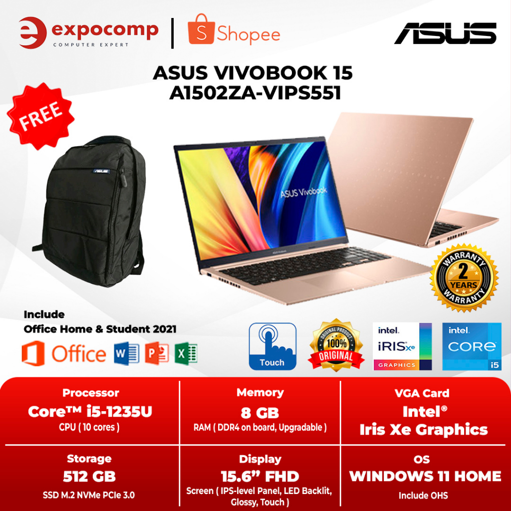 ASUS VIVOBOOK 15 A1502ZA-VIPS551 CORE i5-1235U 8GB 512GB W11+OHS TOUCH