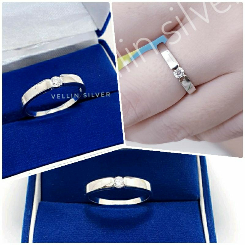 Cincin Pria Atau Cincin Wanita Perak Asli 925 Lapis Emas Putih - Cincin Silver 925 Antikarat