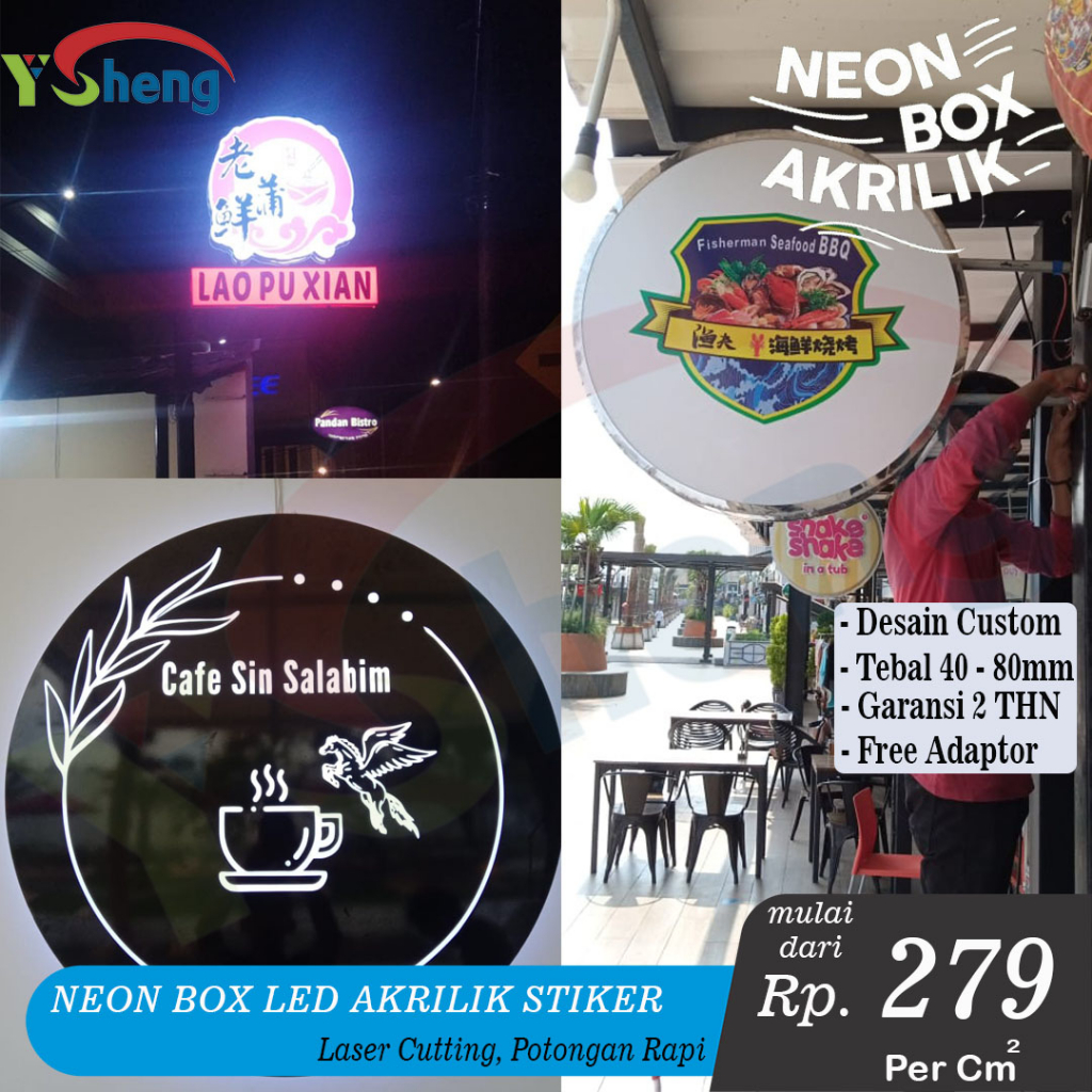 NEONBOX BULAT / KOTAK 1 SISI & 2 SISI / Neon Box Akrilik Custom LED