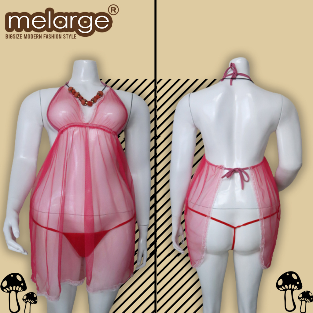 MELARGE - Lingerie Bigsize 3XL 4XL 5XL 6XL 7XL Gaun Baju Dinas Malam Wanita Jumbo Putih Pink Hitam M
