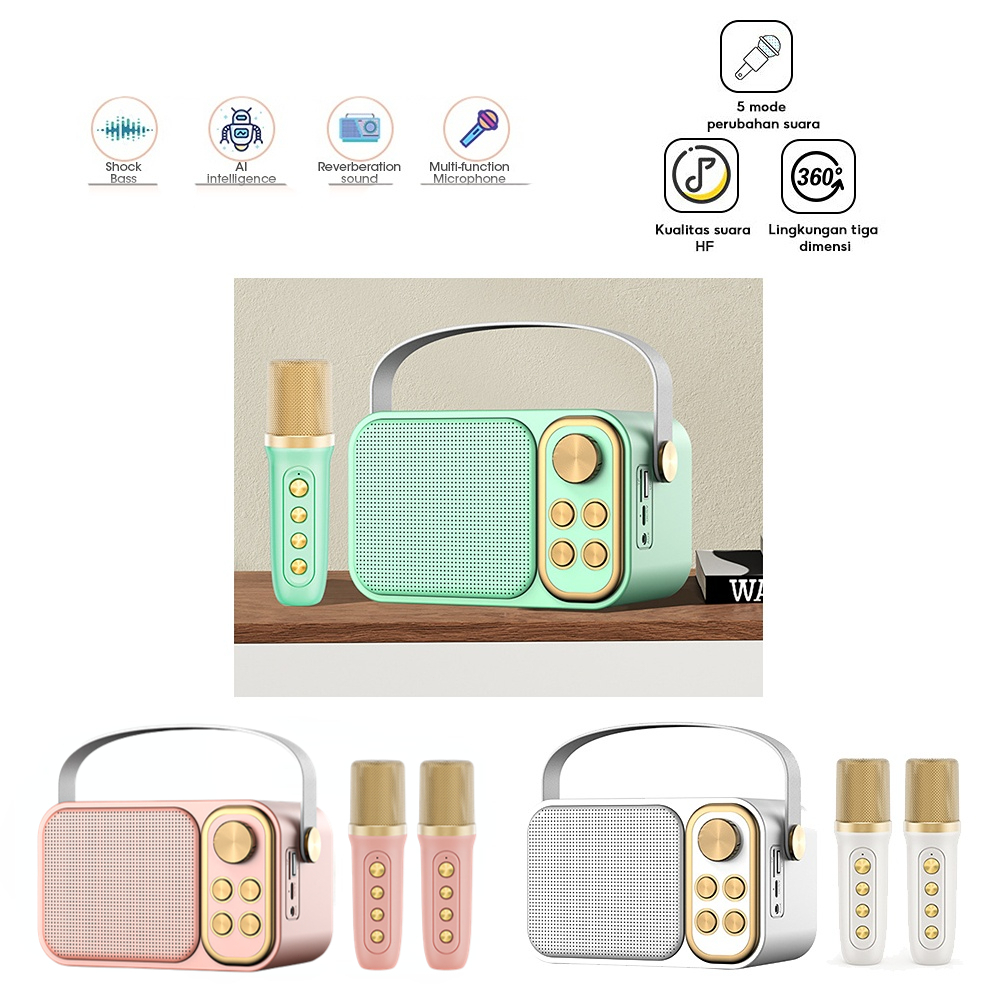 Speaker Bluetooth 2Mic 1 Set Karaoke Speaker KTV Cute Wireless Lucu Portabel Luar Ruangan Speaker Nirkabel Portable Mini Outdoor Speaker