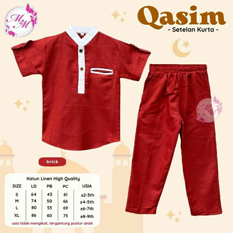 QASIM SET KURTA KOKO BY m2m // Katun Linen Premium untuk usia perkiraan 4-9 tahun // set baju Muslim