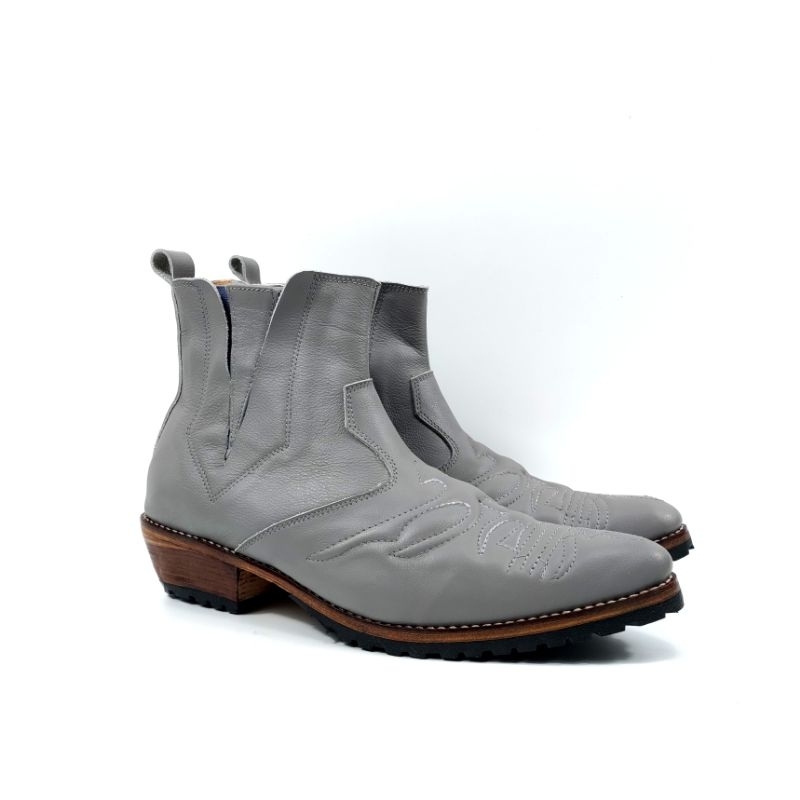 M&T - Sepatu Boots Pria Cowboy Sanco Cow Leather - Boots Sanco Gray