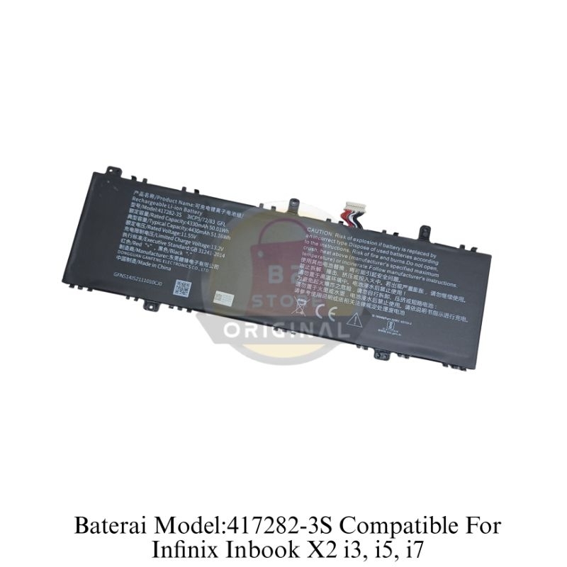 Baterai Battery Laptop Infinix Inbook X2 i3, i5, i7 Model:417282-3S Original