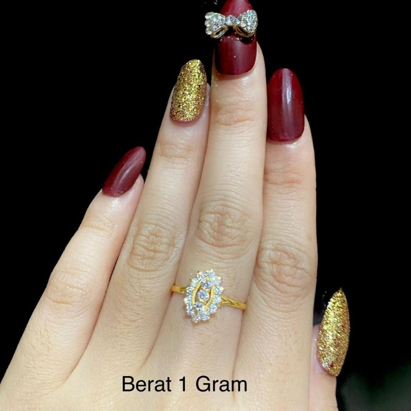 Cincin Emas Muda Permata Putih 1 Gram
