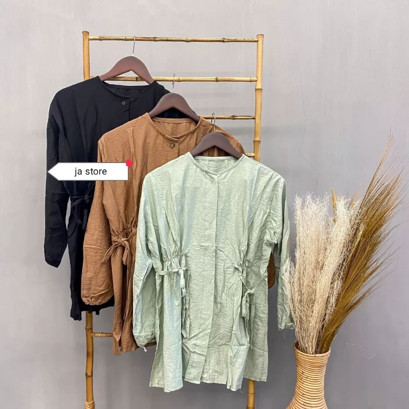 BLOUSE ALYA POLO LINEN TALI baju atasan panjang muslim wanita