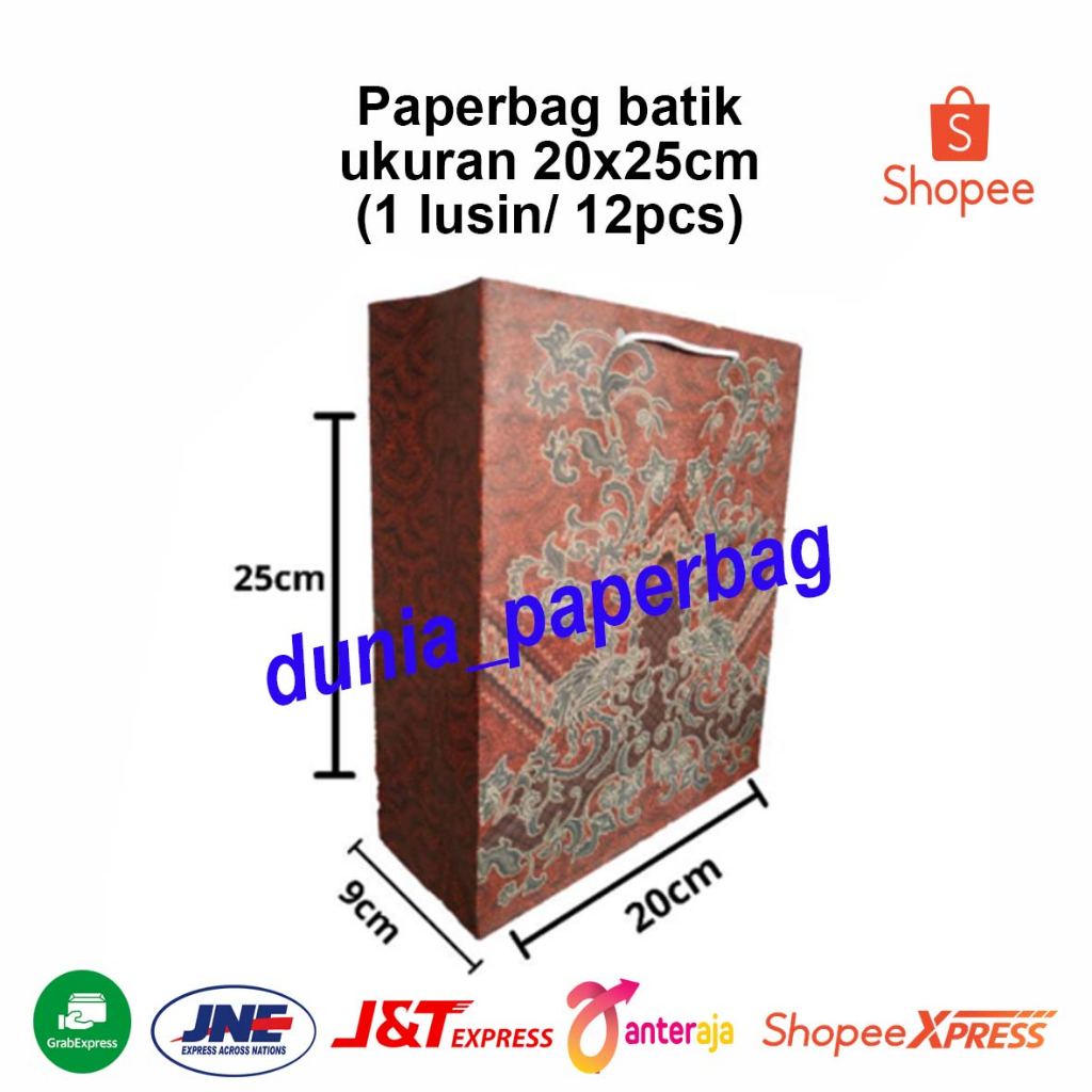 

Paperbag batik ukuran 20x25 cm isi 12 pcs/ 1 lusin motif batik