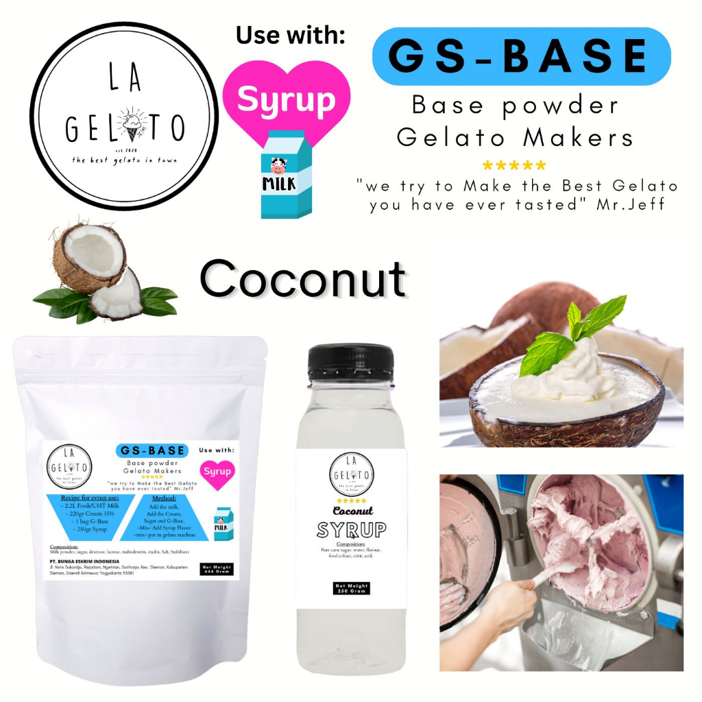 

Paket bubuk ice cream gelato dan sirup rasa Coconut untuk 3kg