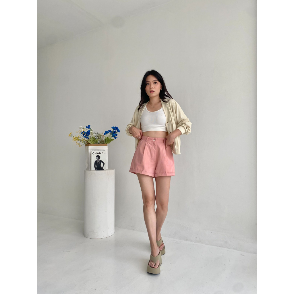 Peach Poppy BIANCA Basic Short Pants Denim Look a Like - Celana Pendek Basic Wanita - Celana Wanita