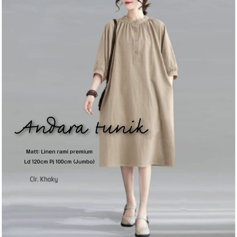 ANDARA MIDI DRESS LINEN OVERSIZE MURAH / DRESS JUMBO