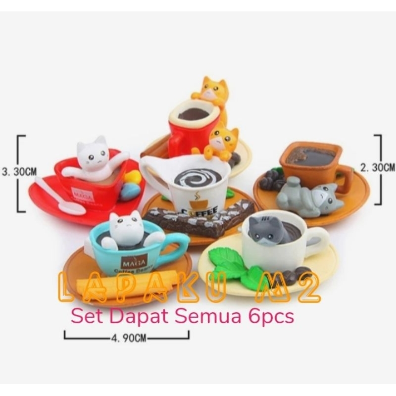 Figure/Miniatur Pajangan Kucing Cangkir kopi Set isi 6pcs