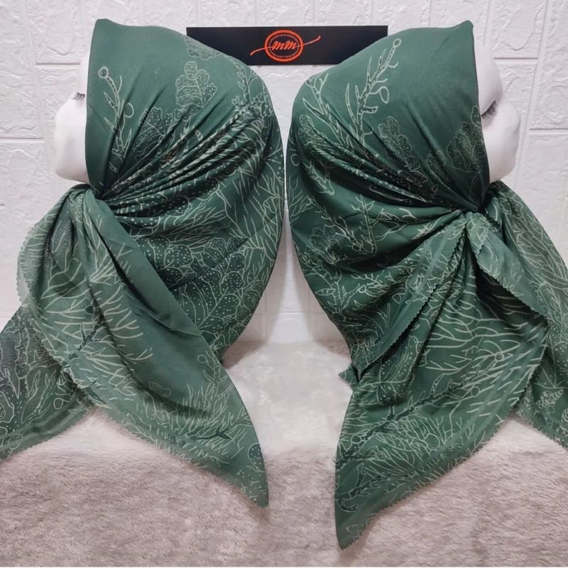 Hijab Segi Empat Motif Akar Warna hijau Wilis Bambu Kerudung Jilbab