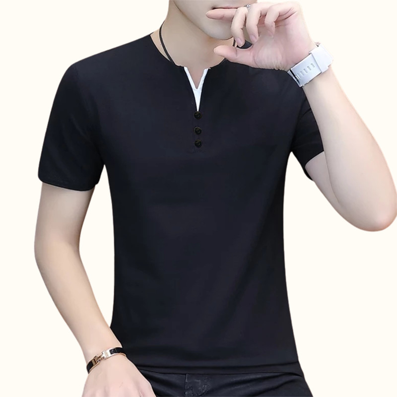 Kemeja Modern hitam murah polos Gaya Korea variasi kancing  terbaru 2023 X0Z2 premium slimfit distro
