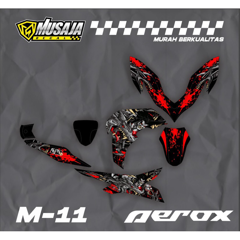 Decal aerox new 155 Full body motif dragon hitam merah - dekal aerox fullbody
