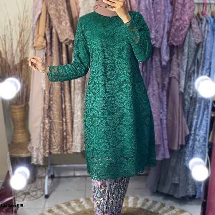 (Realpictt) kebaya brokat baju kurung /kebaya tunik modern /KEBAYA TUNIK WANITA TERBARU 2023(HIJAU B