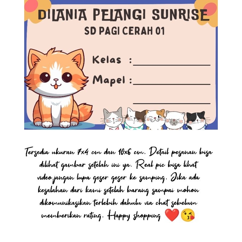 

54 Pcs dan 24 Pcs STIKER NAMA BUKU / STIKER CUSTOM NAMA BUKU SEKOLAH ANAK