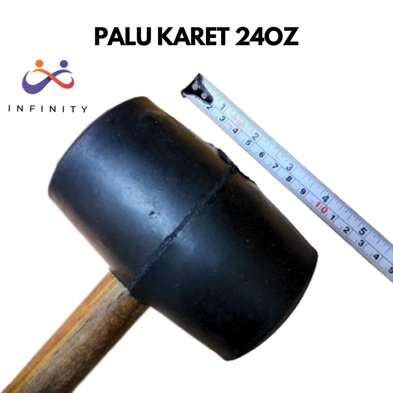 Palu Karet Hitam Elastis Gagang Kayu 24 Oz 500gram / Palu Lantai Keramik Granit Batu Alam Kaca Ukura