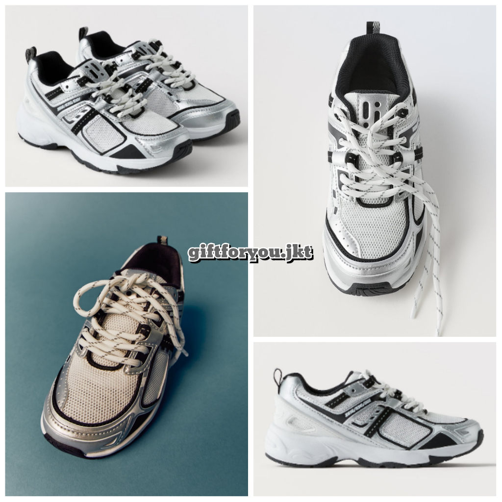 Zara Sepatu Anak Cowok Sneakers Silver Mesh Kids Shoes Original Laki Sneaker