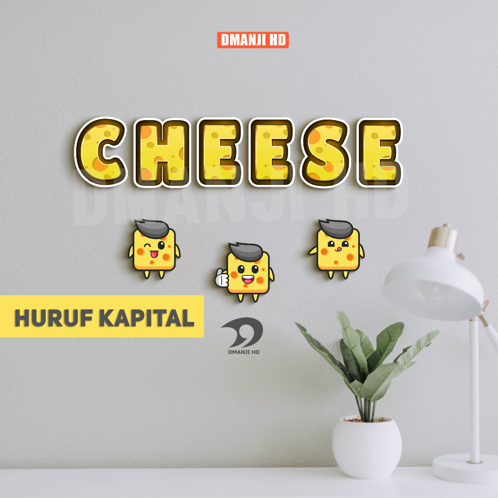 DMANJI HD - Hiasan dinding Huruf kayu ukiran motif KEJU | walldecor Alphabet CHEESE KAPITAL| Dekoras