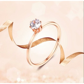 Cincin Titanium Mata Satu Berlian Cincin Wanita Gold Rosegold Model Tipis