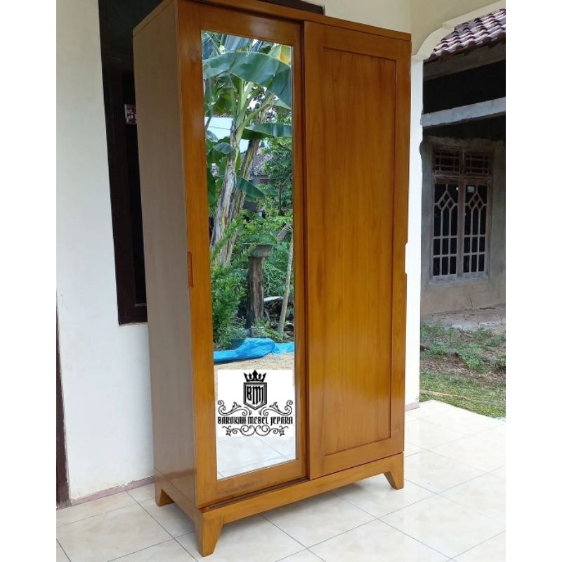 lemari pakaian 2 pintu sleding jati minimalis