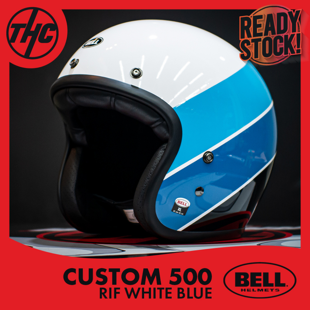 BELL CUSTOM 500 RIFF WHITE BLUE ORIGINAL HALF FACE HELMET CLASSIC RETRO USA